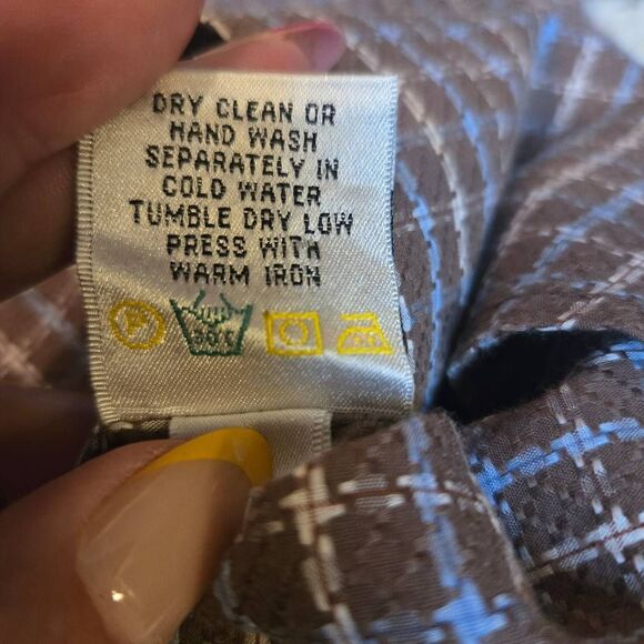 Bugatchi Brown Blue Plaid Button Down Long Sleeve Shirt Medium - Picture 10 of 11